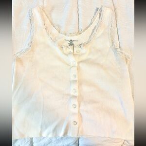 Brandy Melville White Lace Trim Tank Top